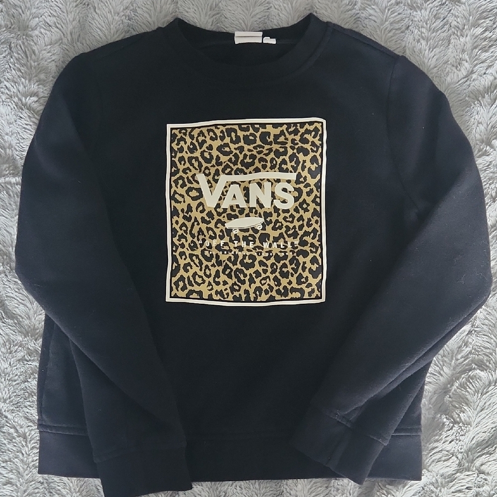 Vans Black Crewneck Sweater with Leopard Graphic